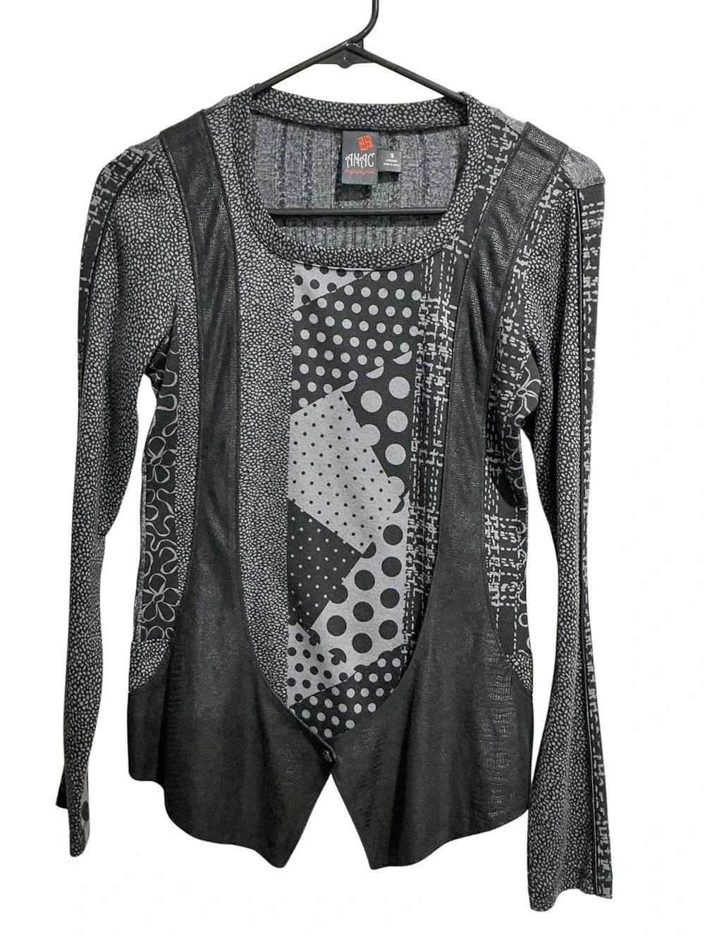 Anac by Kimi Women’s Charcoal Gray Patchwork Top size S Long Sleeve Whimsigoth